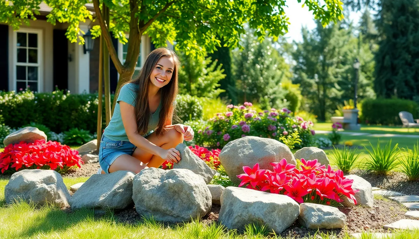 front yard landscaping with large rocks